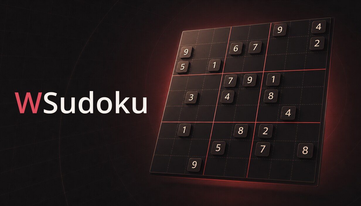 WSudoku key art with a crimson Sudoku board